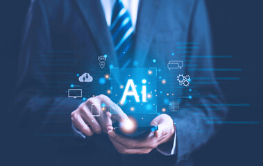 artificial intelligence open for customers. chatbot digital technology generates the information command prompt, smart robot conversation. concept of development of AI chat business communication.