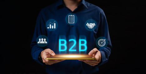 B2B Marketing concept, Business to business, e-commerce, customer, Business Company Commerce Technology digital Marketing, research, business action plan Strategy, internet online marketing.