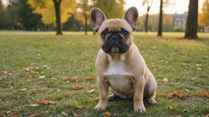 Fototapeta premium Fawn french bulldog in the park