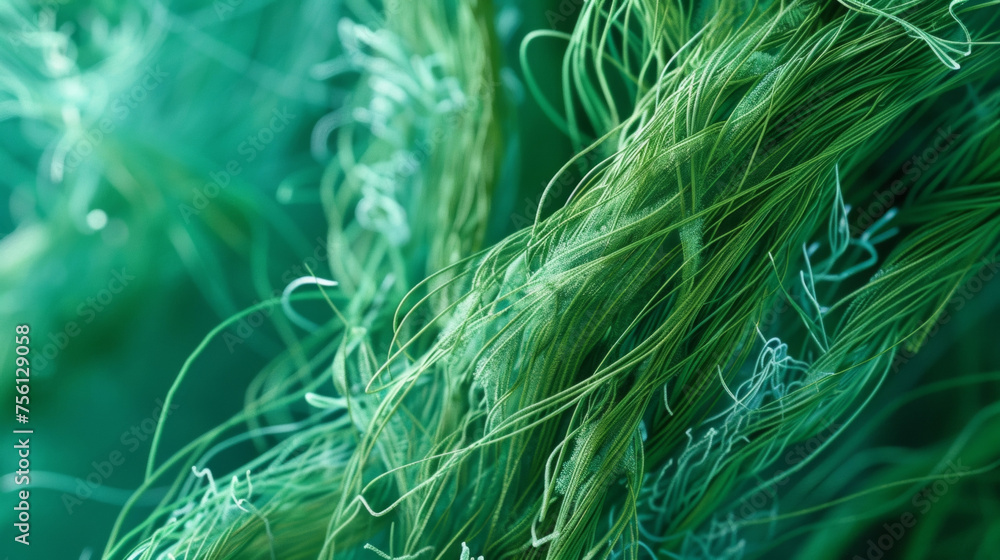 Poster a magnified view of algaederived fabric at the molecular level showcasing the complex structure of t