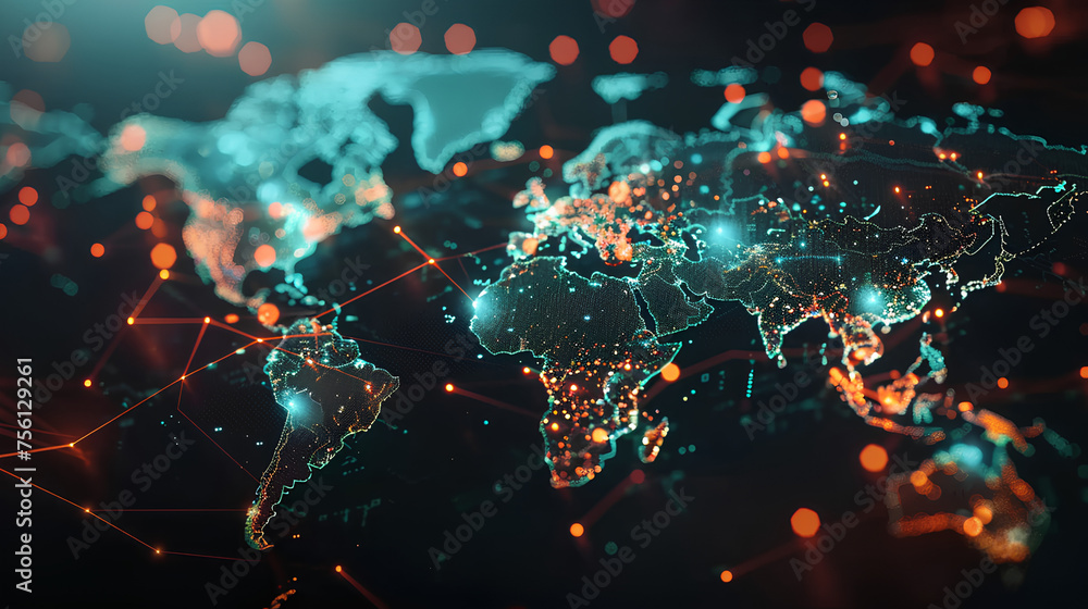 Aufkleber abstract world map concept of global network and connectivity international data transfer and cyber 