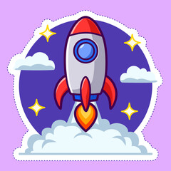 rocket in space cartoon sticker