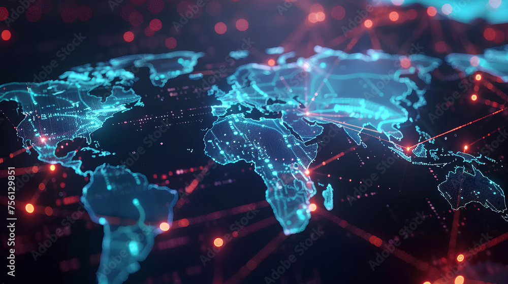 Aufkleber abstract world map concept of global network and connectivity international data transfer and cyber 
