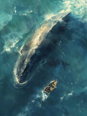  Blue whale and fisherman in the open sea