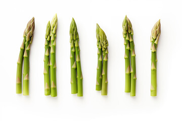 Sprouts of fresh asparagus isolated on a white background. AI generation.