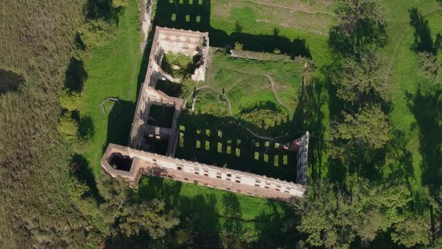 Top Down Castle Ruins Park Forest Krupe Aerial View Poland