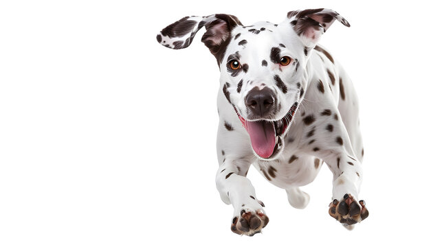 Running happy dalmatian dog isolated on a white background Running happy dalmatian dog isolated on transparent background 