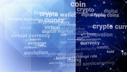 Money in crypto currency texts background shows future opportunity for financial investment and growth