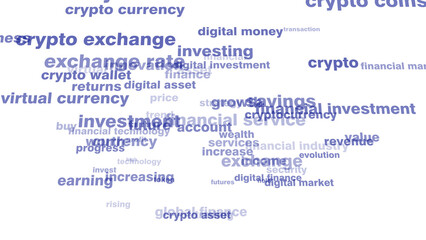 White background with coin, crypto exchange, and digital money texts symbolizing rising opportunity in crypto currency