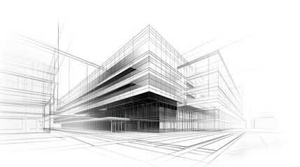 Sketch design of wireframe of building. Digital project visualization.