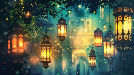 Vibrant ramadan lantern illustration for festive backgrounds and celebrations