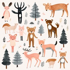 Adorable watercolor forest friends set with bear
