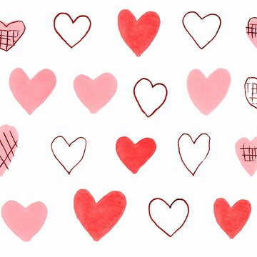 Cute watercolor hearts pattern