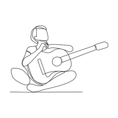 Fototapeta na wymiar One continuous line drawing of the people playing guitar vector illustration. Guitarist illustration in simple linear style vector concept. Guitar Player design is suitable for your asset design.