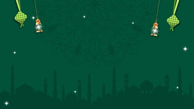 animated video banner congratulations on fasting, happy Eid template. Muslim celebration with gold lanterns, Arabic patterns and Islamic decorations. 4k resolution