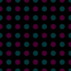lines of purple and blue circles. black repetitive background. vector seamless pattern. geometric fabric swatch. striped wrapping paper. design template for textile, linen, home decor
