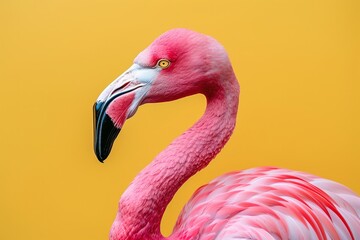 Obraz premium Close-up of a vivid pink flamingo, a representation of wildlife and exotic beauty, Concept of nature, wildlife preservation, and biodiversity
