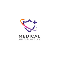 Creative medical shield vector logo.