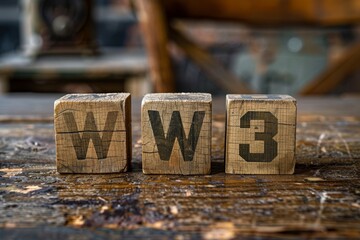 Wooden blocks spelling WW3 on a vintage table evoking the gravity of war in a simple yet powerful way - obrazy, fototapety, plakaty
