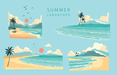 Fototapeta na wymiar beach elements with sea,sand,sky.illustration vector for a4 page design