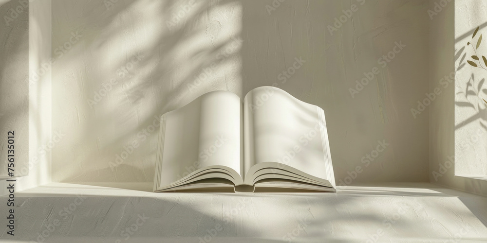 Poster open book on table in front of window with sunlight streaming in, creating a cozy reading nook