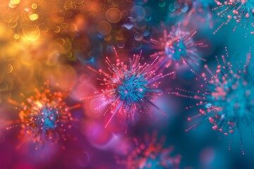 Obraz na płótnie Canvas Artistic image of lively virus particles under a microscope.