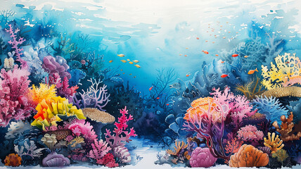 A watercolor Coral reef biodiversity