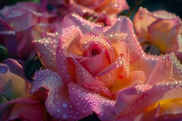 A mesmerizing close-up of a rose kissing the morning dew.