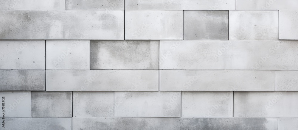 Poster a detailed view of a rectangular grey tiled wall showcasing a symmetrical pattern of parallel lines.