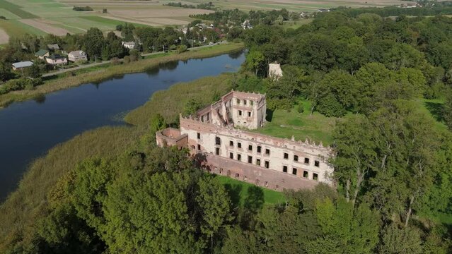 Beautiful Landscape Castle Ruins Pond Krupe Aerial View Poland