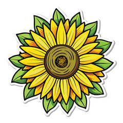 Sticker a yellow sunflower with green leaves