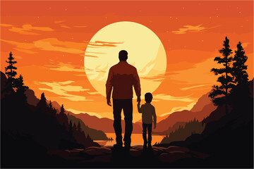 Father and little son playing silhouettes, Father playing with son on sunset, Silhouette of a little boy and dad sunset background