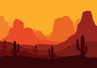 Obraz premium American desert panorama vector. Vector illustration in flat style