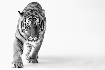 A Tiger walking on white background