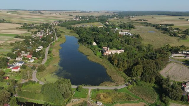 Beautiful Landscape Castle Ruins Pond Krupe Aerial View Poland