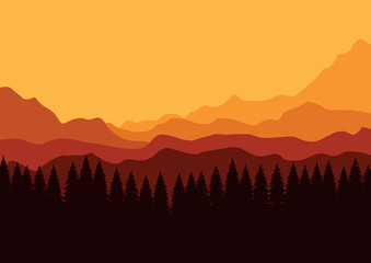 Panorama mountains vector. Vector illustration in flat style