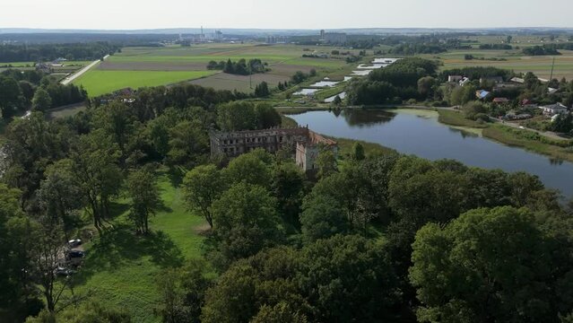 Landscape Castle Ruins Pond Krupe Aerial View Poland