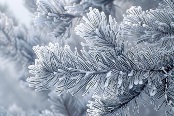 Frost-covered pine branches contrast with the soft morning light.