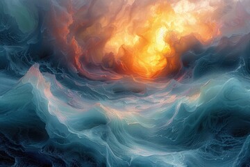 Landscape Illusionistic Digital Mesmerizing Wave Pattern Acrylic Expressions through Brush Strokes of Ink