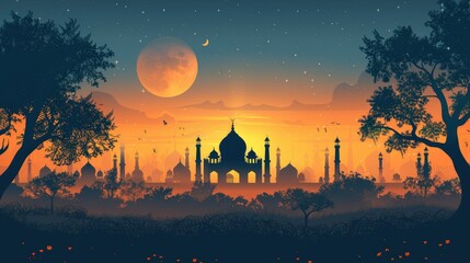 Islamic mosque lantern for Eid Ramadan banner poster design - obrazy, fototapety, plakaty