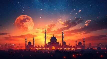 Islamic mosque lantern for Eid Ramadan banner poster design - obrazy, fototapety, plakaty
