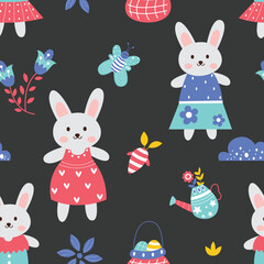 Seamless pattern of cute cartoon rabbit illustration