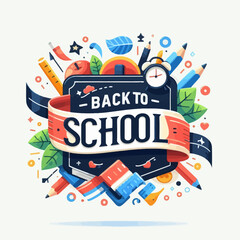 Back to school banner with ribbon. Vector illustration