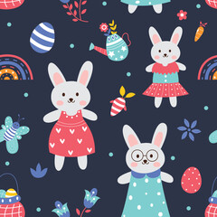 Seamless pattern of cute cartoon rabbit illustration