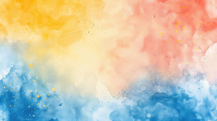 Yellow, peach and blue abstract watercolor background for graphic design, banner and template. Multicolor watercolor texture