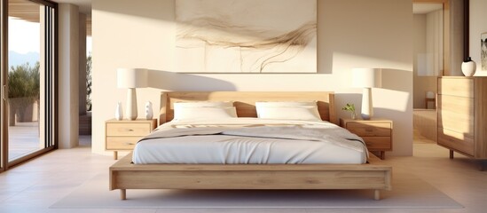 Contemporary bedroom with sturdy wood furnishings