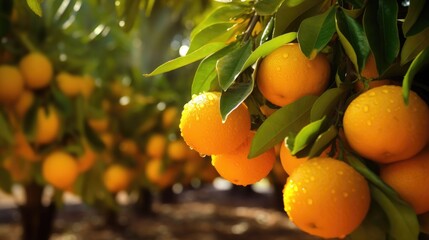 Ripe tangerines on the tree. Selective focus.