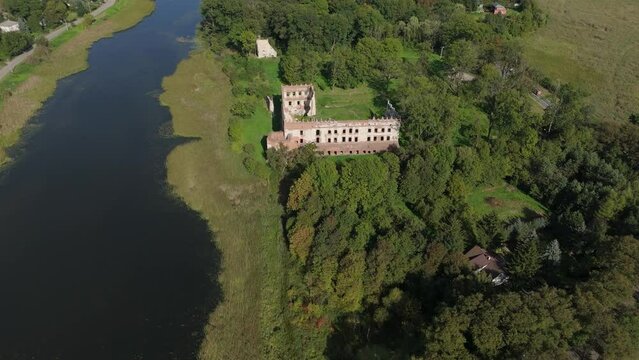 Landscape Castle Ruins Pond Krupe Aerial View Poland