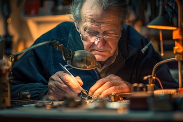 A spectacles repairman fixing a pair of eyeglasses showcasing eyeglass repair skills