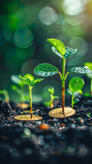 Tech-Infused Vision: Seedlings Emerging from Coins